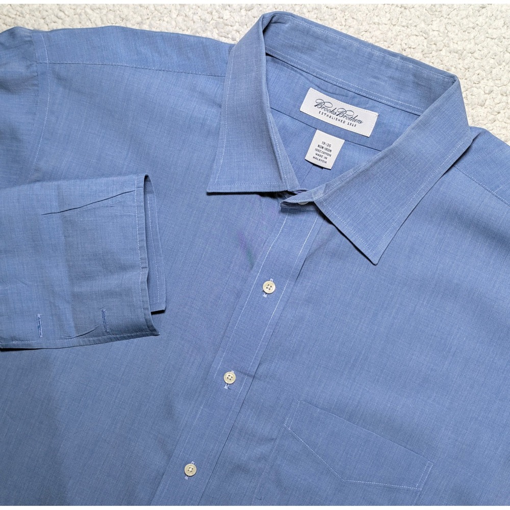 Brooks Brothers Mens 19-35 Blue Non-Iron Cotton French Cuff Dress Shirt Monogram